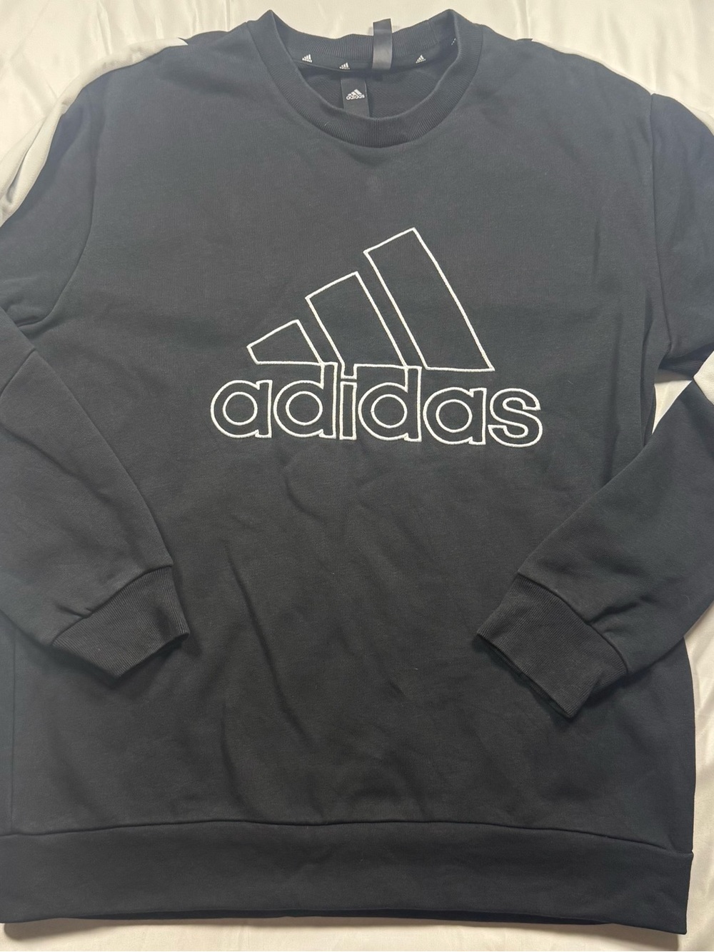 adidas Black Crewneck Sweatshirt with White Outline Logo - M